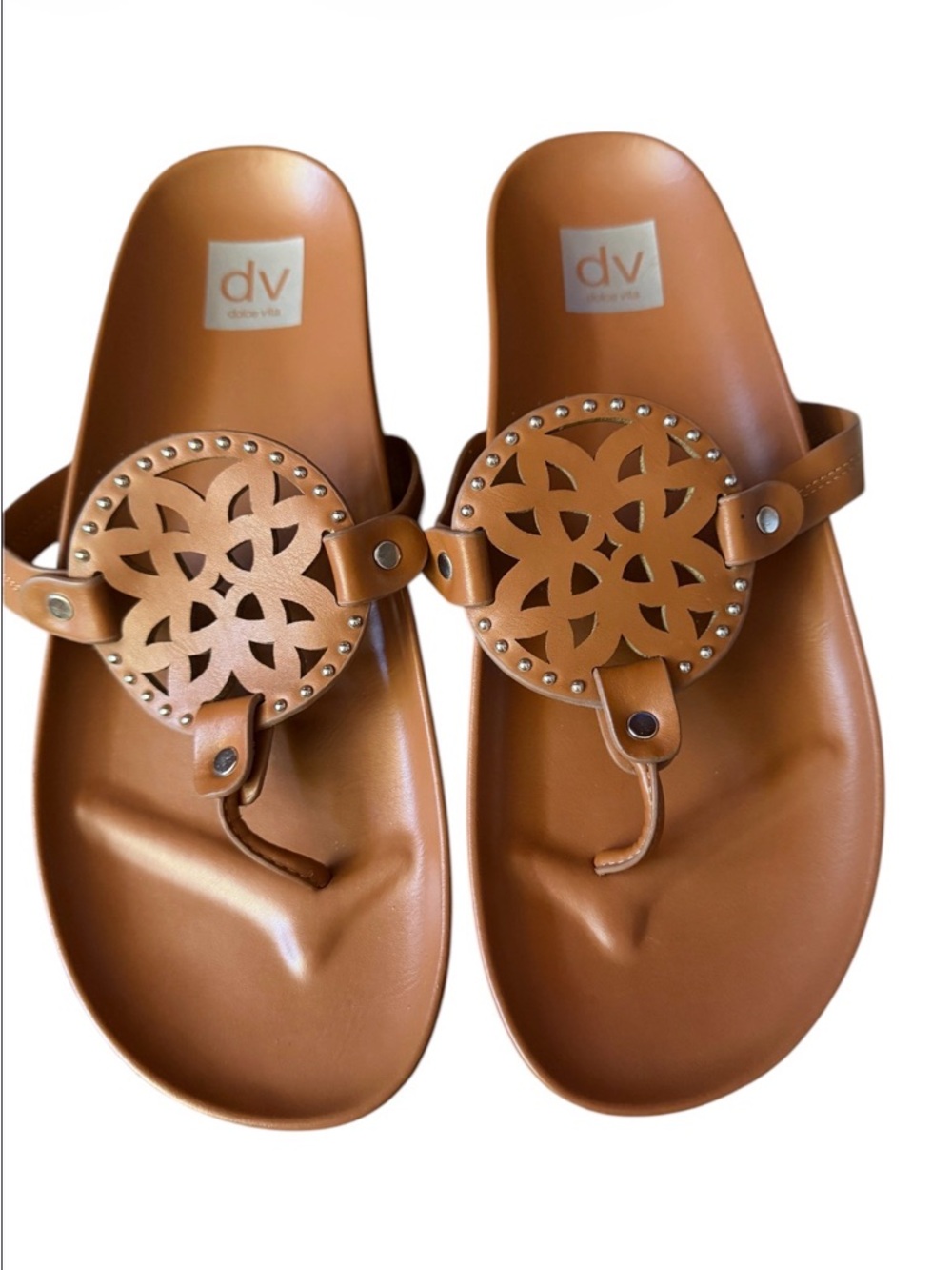 New DV by Dolce Vita Tan Leather Cutout Toe-Post Woman’s Sandals